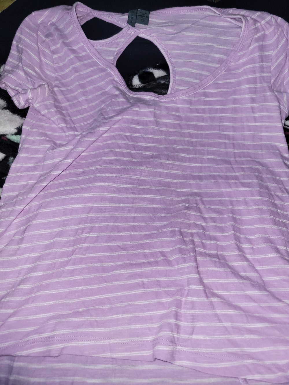 Lavender Striped Short Sleeve Tee with Keyhole Back
